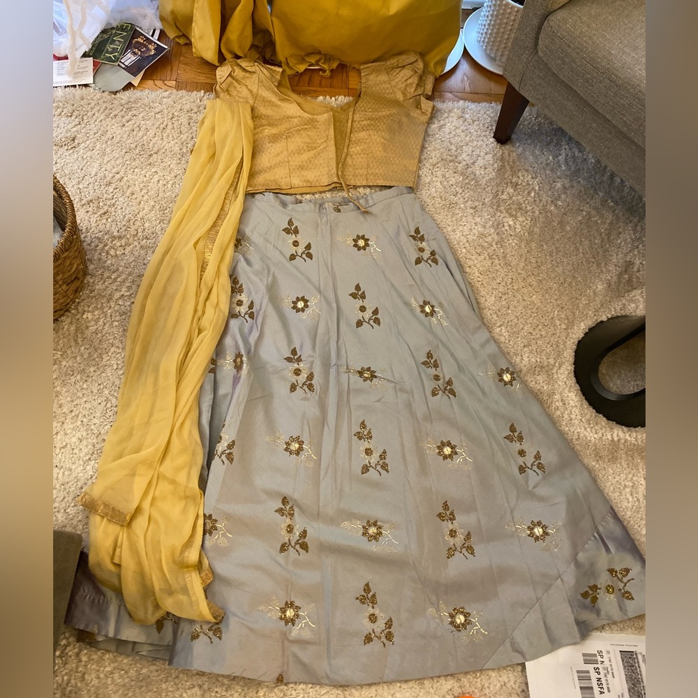 Indian lehenga.Brand new. Never worn. Mint and beige/gold.
